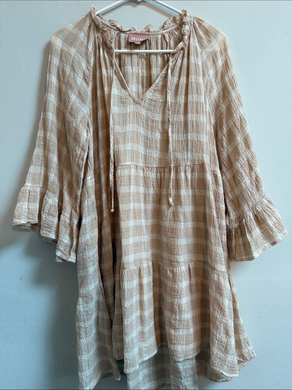Show Me Your MuMu Beige Plaid Peasant Dress - Beige